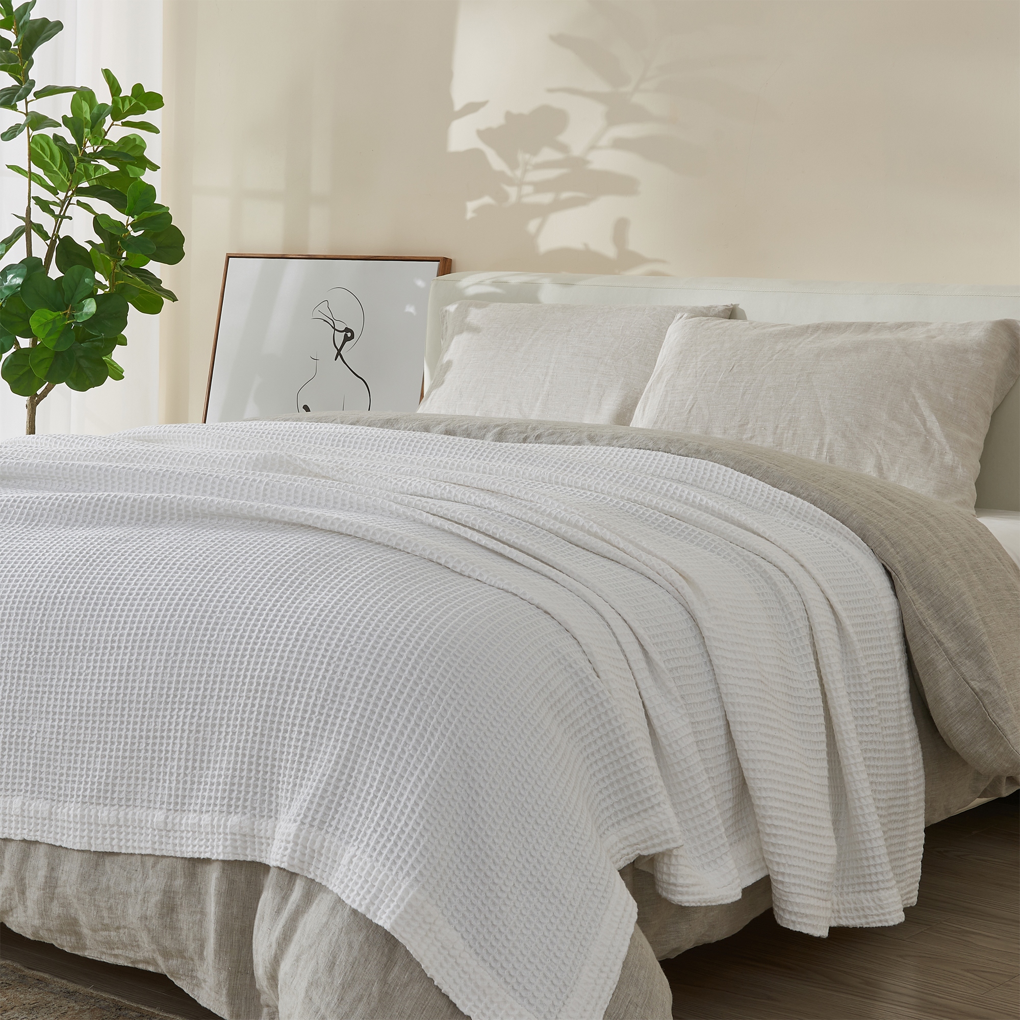 Patina Vie Maison 100 Cotton All Season Waffle Weave Knit Throw Blanket White